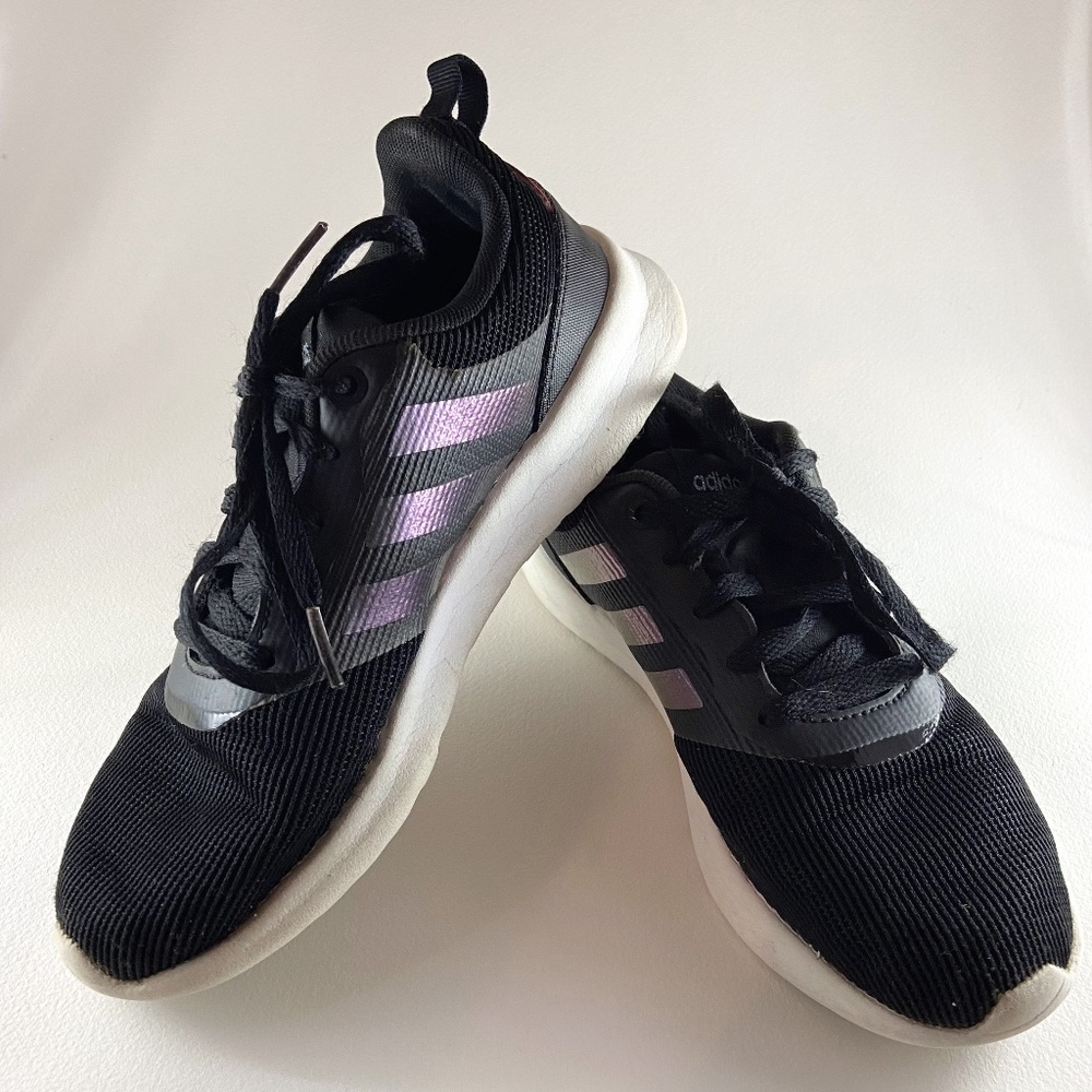 adidas Kids Black Sneakers with Pink Stripes